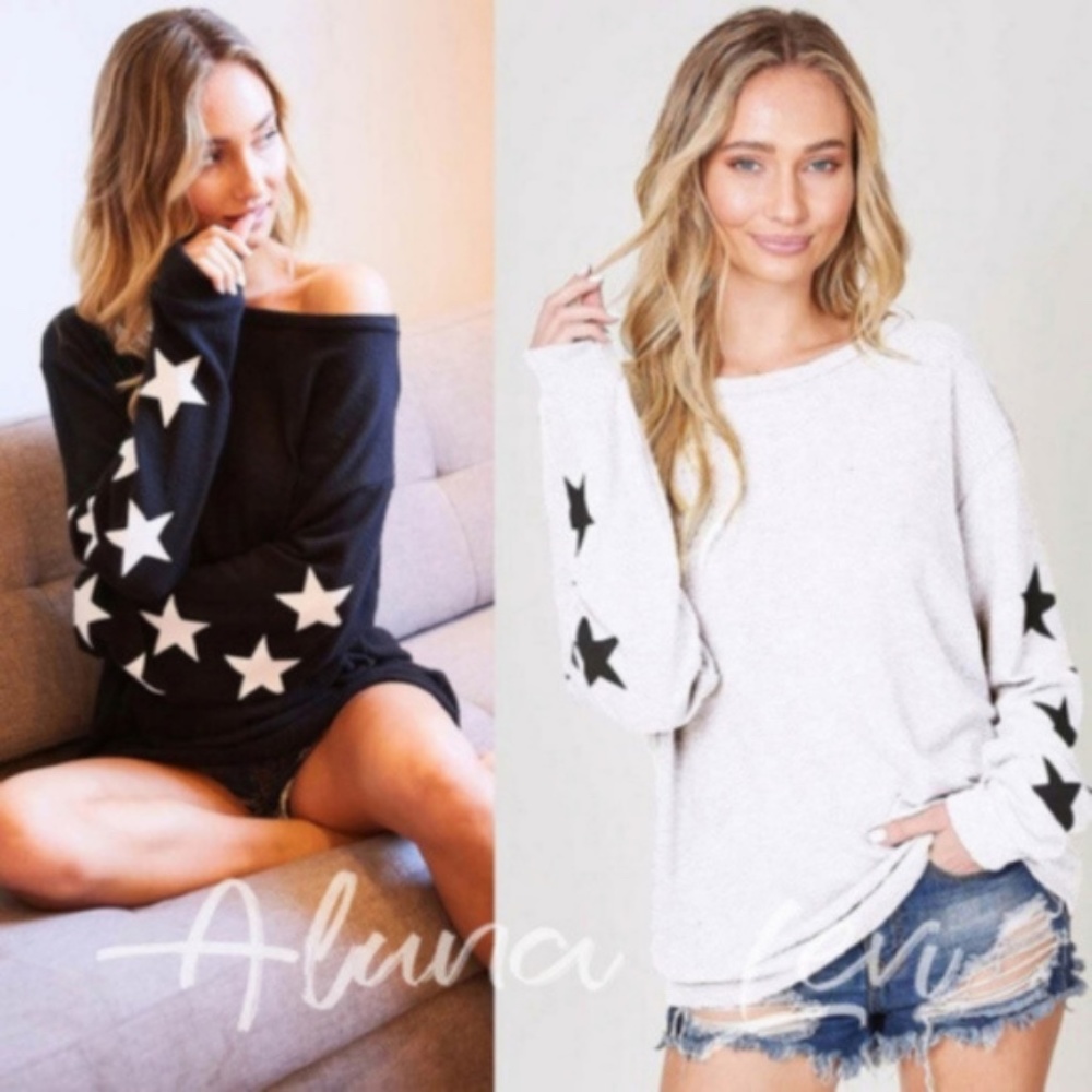 Cozy Black Star Print Long Sleeve Top - Picture 1 of 2